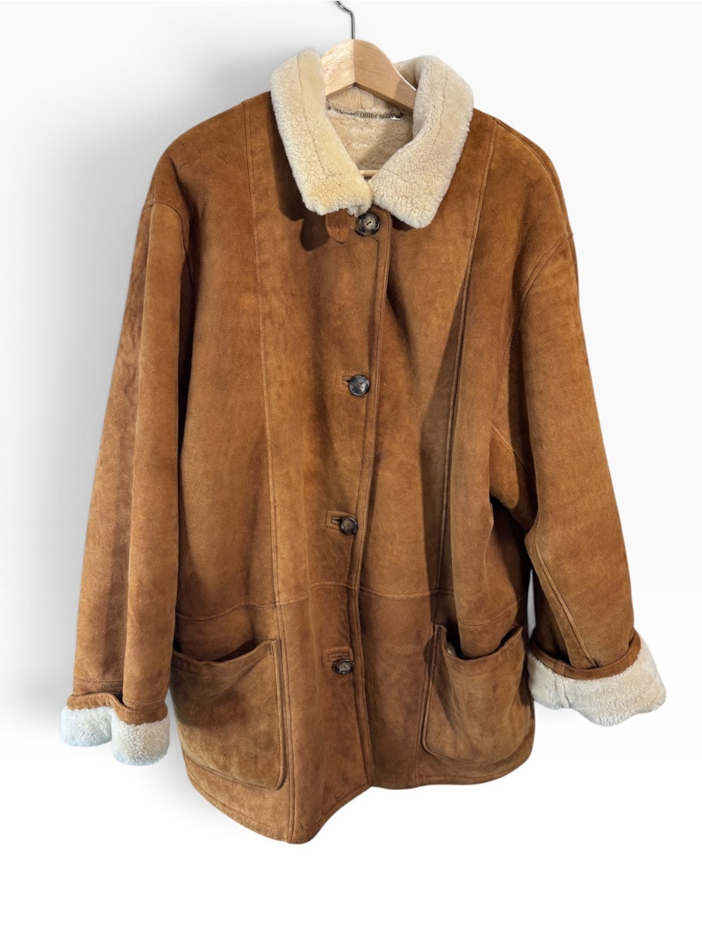 Vintage The Olde Hide House Suede Shearling Car Coat - Made in Canada Size 14
